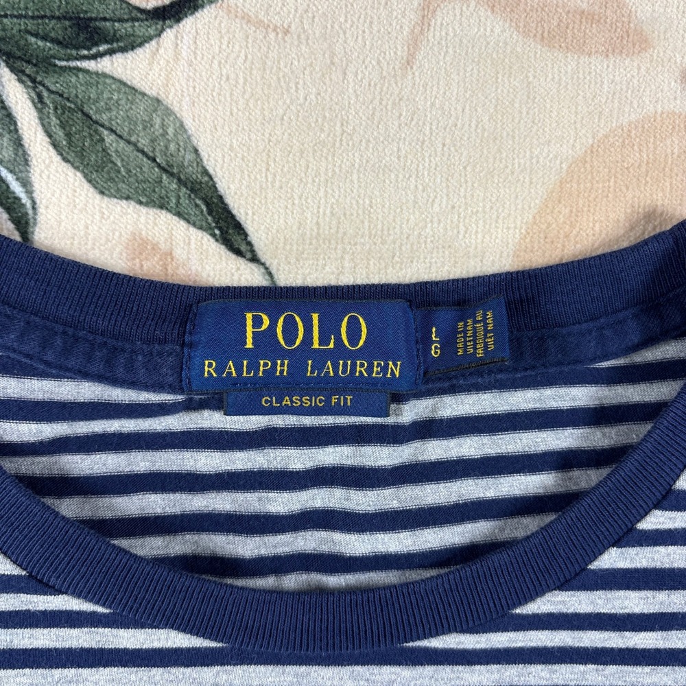 Polo Ralph Lauren Classic Fit Striped T-Shirt Mens Pony Navy Gray Size Large - Picture 2 of 7